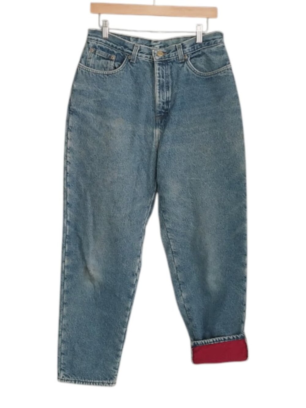 VTG LL Bean Mom Jeans High Rise Size 14 Flannel Lined Cozy Outdoor Tapered USA